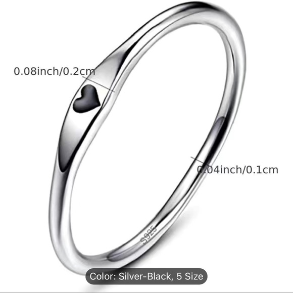 NWT 🖤 DAINTY 925 STAMPED STERLING SILVER CARVED BLACK HEART RING Size 7 - Picture 7 of 12
